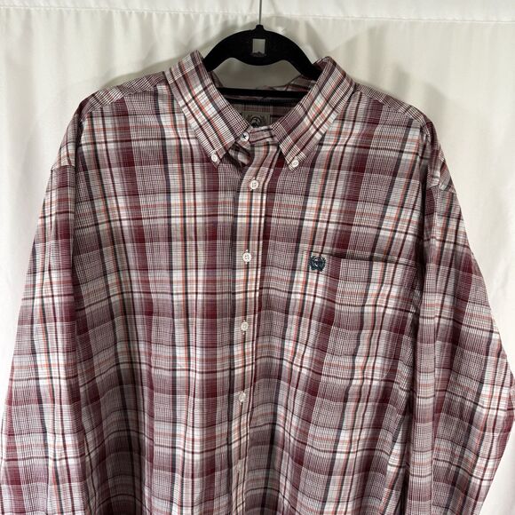 Cinch Shirt Men's Large Red White Plaid Long Sleeve Button Up Lightweight - Picture 2 of 12